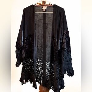Knox Rose Black Sheer Kimono with Velvet Floral Accents